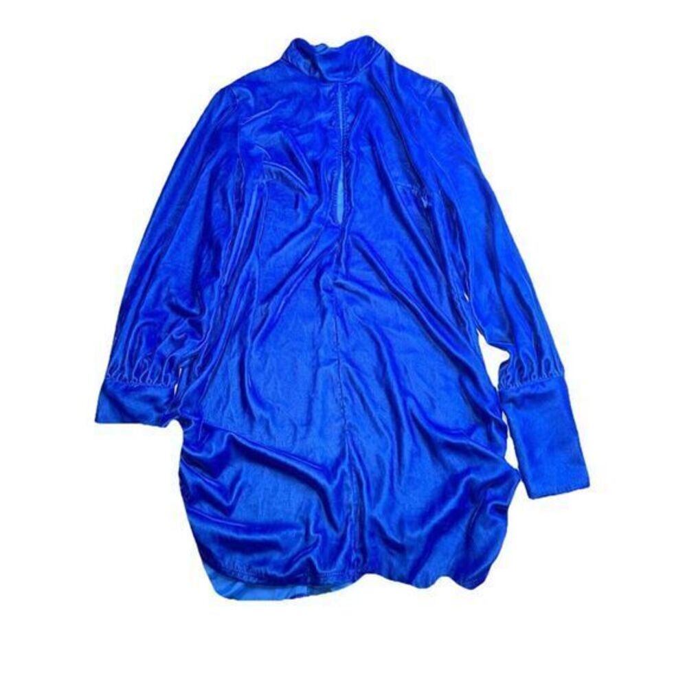 Asos Royal Blue Velvet Long Sleeve Cut Out Long Blouse Size 4 NWT